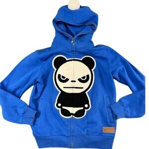 HIPANDA Hoodie Small Blue Angry Panda Full Face Zip Streetwear Shanghai Pom Pom